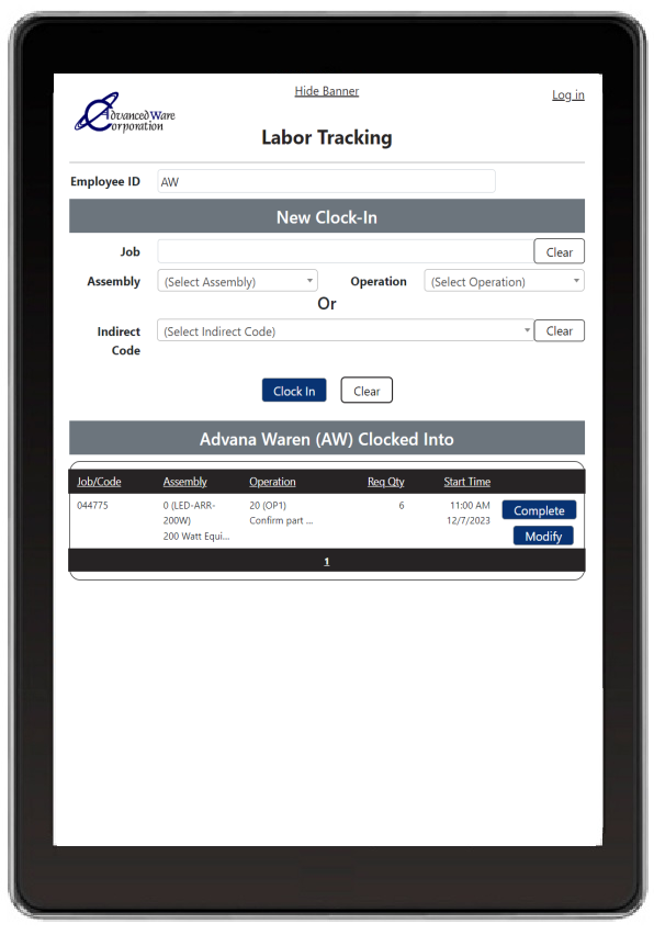 AdvancedWare provides Solutions for Epicor's ERP 10 System including Real-Time Barcode Labor Tracking / Material Completions application