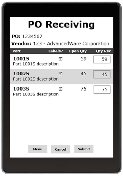 AdvancedWare provides Solutions for Epicor's ManFact ERP System including Real-Time Barcode Receiving application